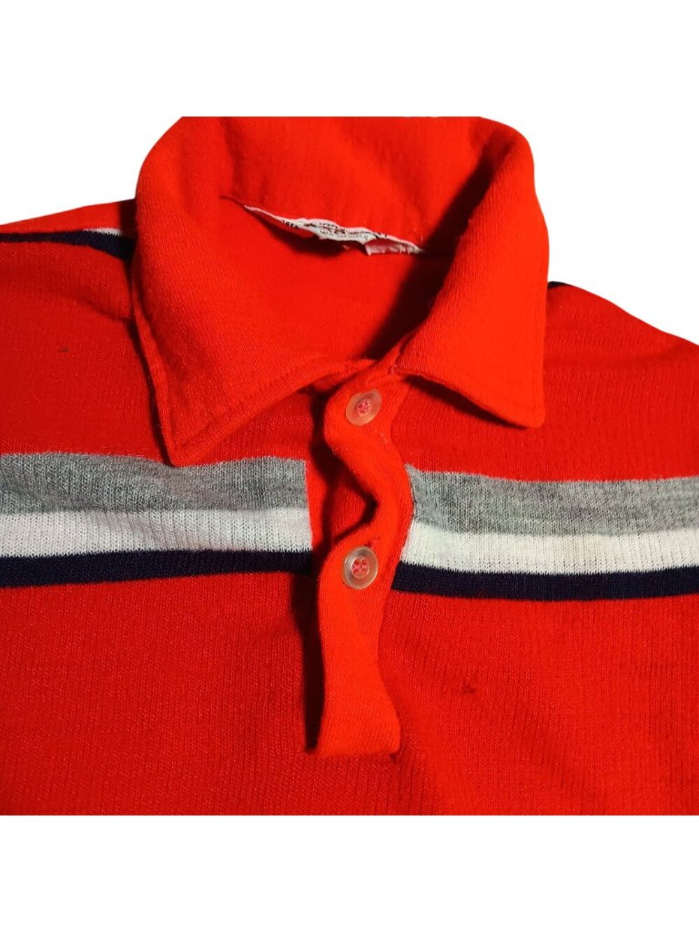 Vintage 1970's Boys Polo Shirt 2t True Vtg 70s CAMPUS RED/Gray Stripe  USA